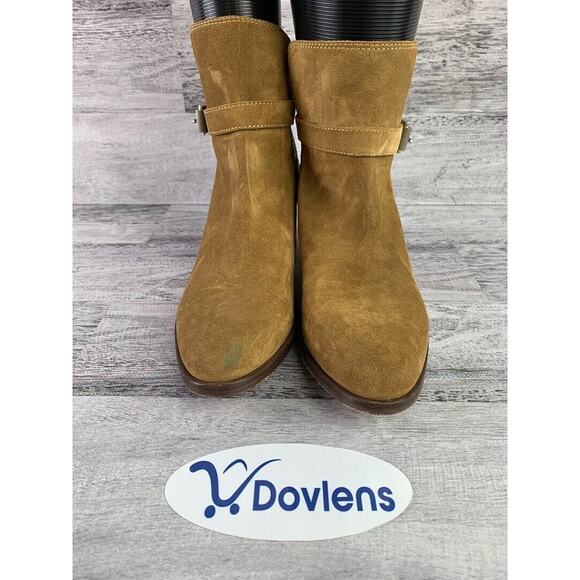 Rag & Bone Womens Suede Ankle Boots Size 5.5 Cognac Color With Buckle - Picture 2 of 5